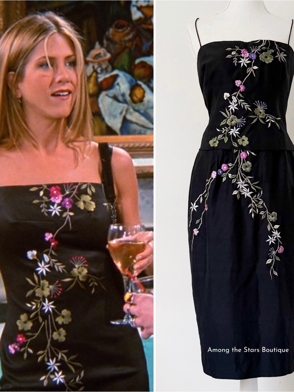 Vintage Embroidered Floral Two Piece Set Inspired by Rachel Green in Friends